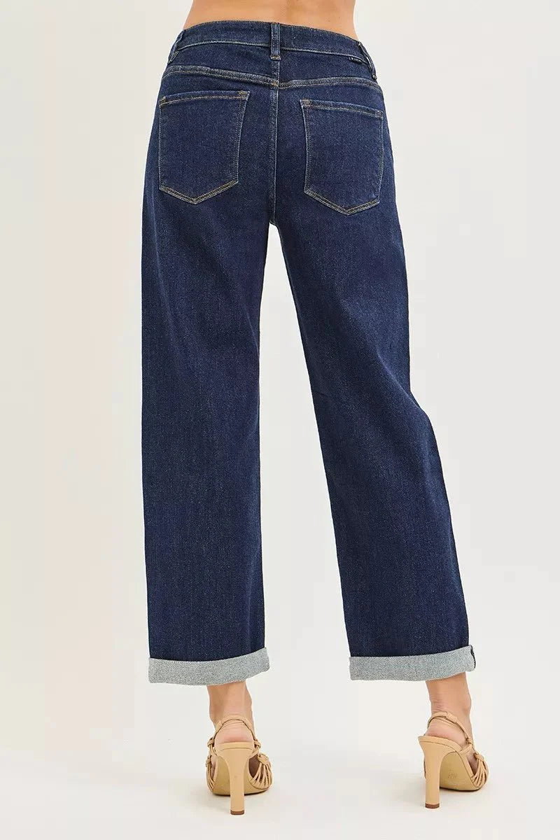 Risen Slouchy Cropped  Boyfriend Jeans With Cuffed Hem
