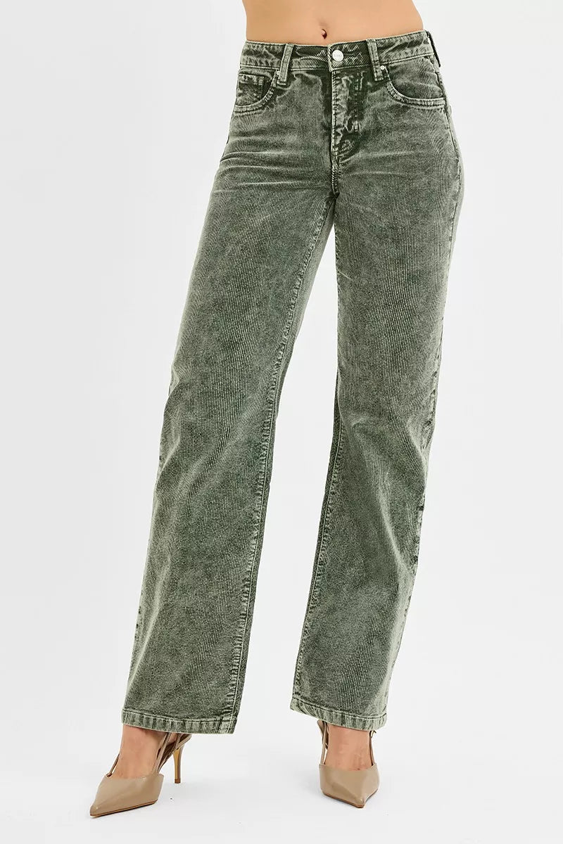Risen Tummy Control Mid Rise Straight Leg Corduroy Pants