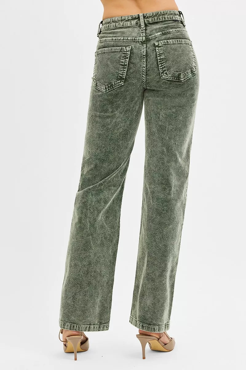 Risen Tummy Control Mid Rise Straight Leg Corduroy Pants