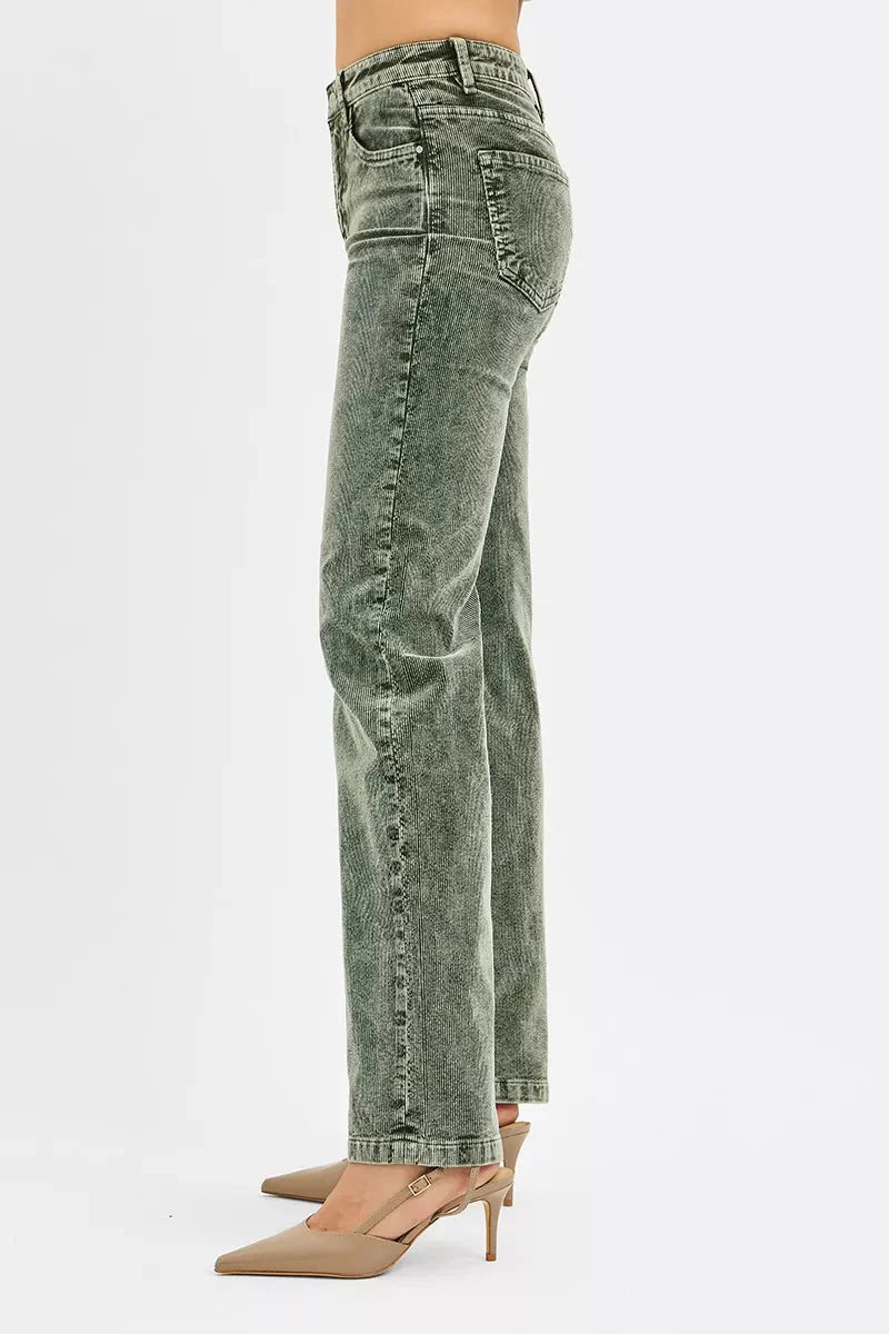 Risen Tummy Control Mid Rise Straight Leg Corduroy Pants