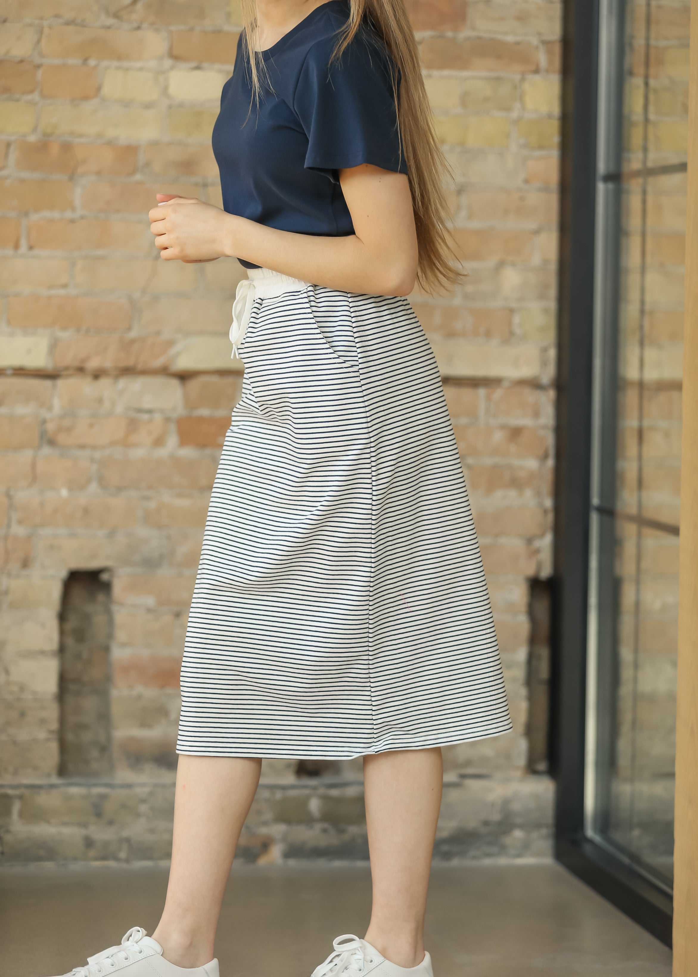 Robyn Sailor Striped Drawstring Midi Skirt