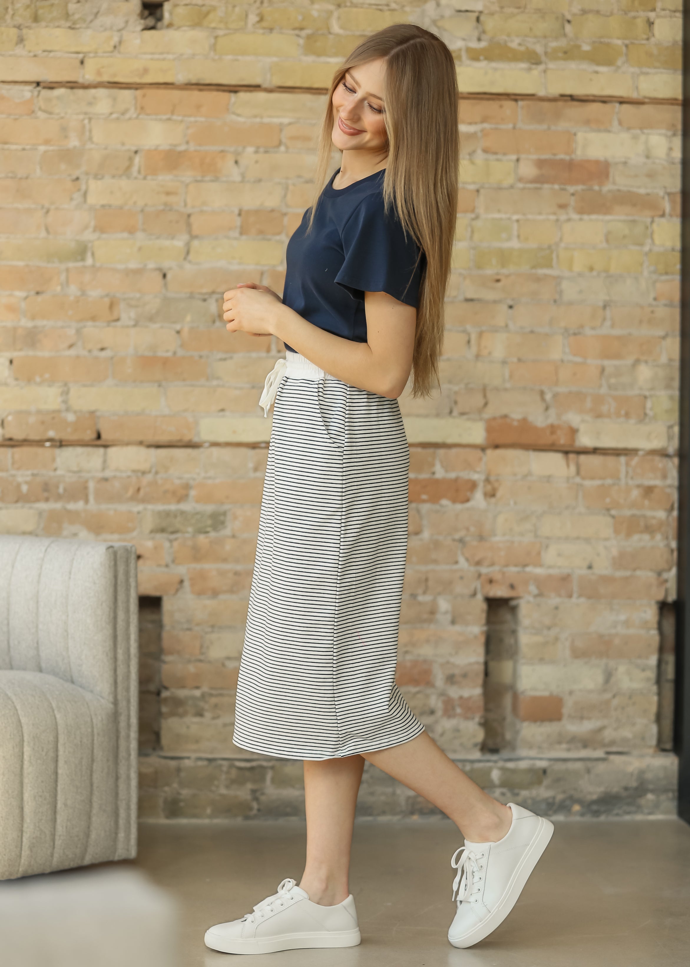 Robyn Sailor Striped Drawstring Midi Skirt
