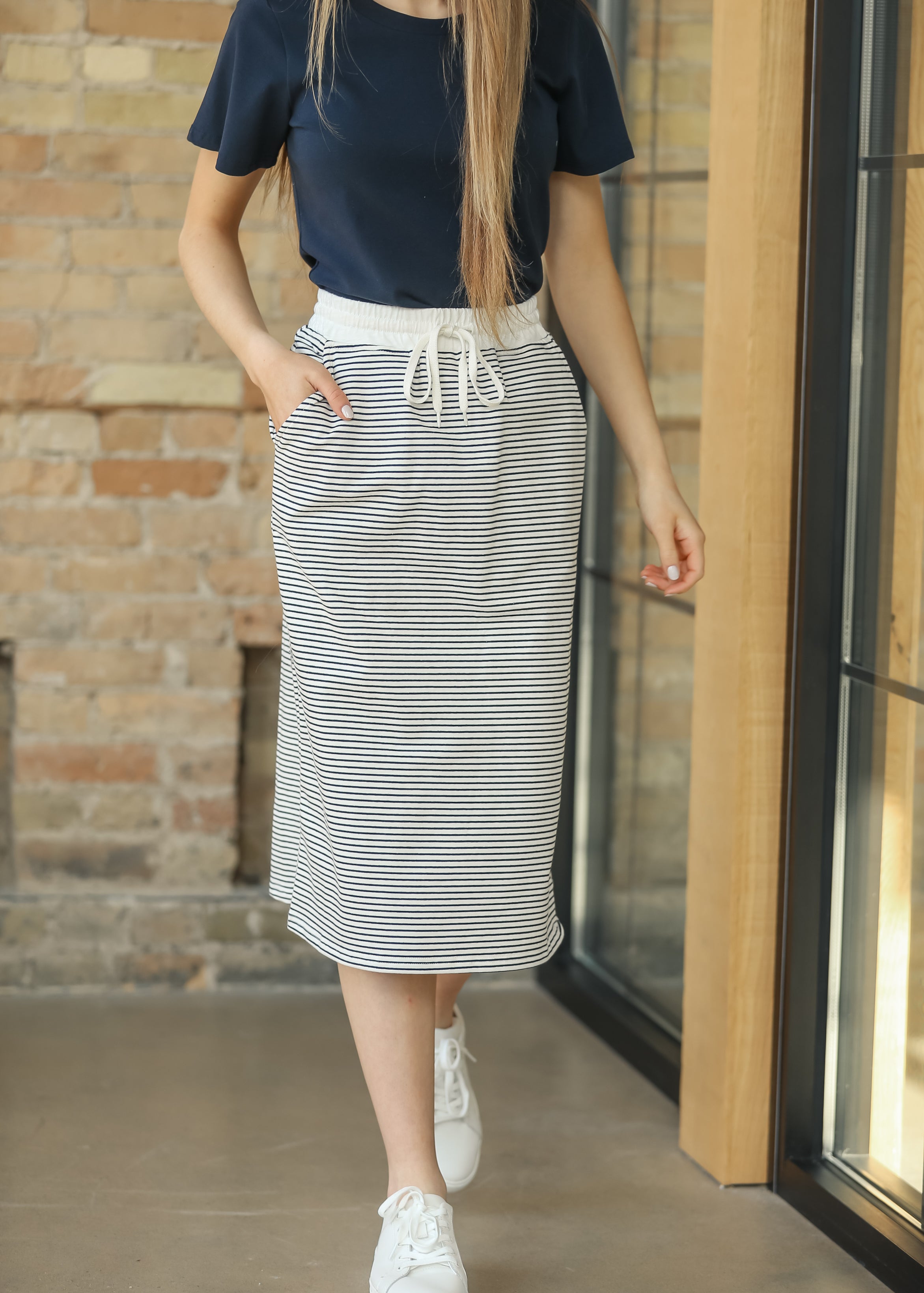 Robyn Sailor Striped Drawstring Midi Skirt