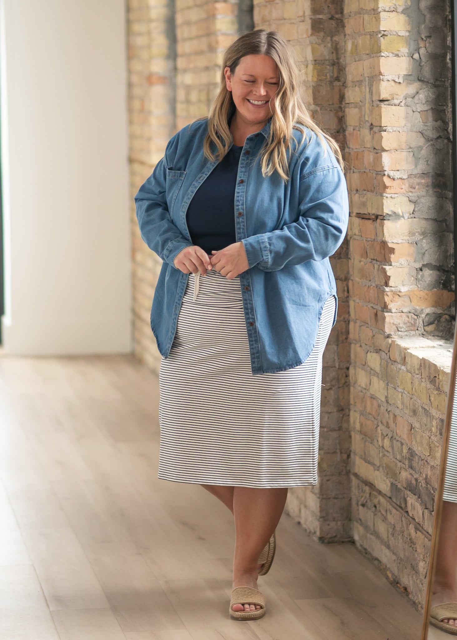 Robyn Sailor Striped Drawstring Midi Skirt