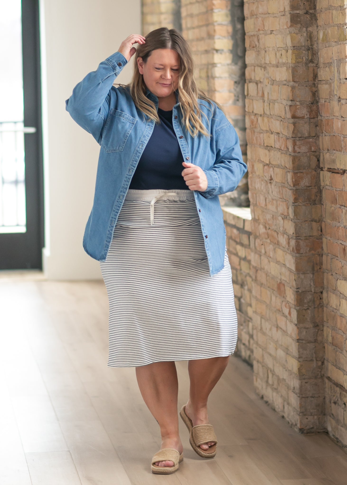 Robyn Sailor Striped Drawstring Midi Skirt