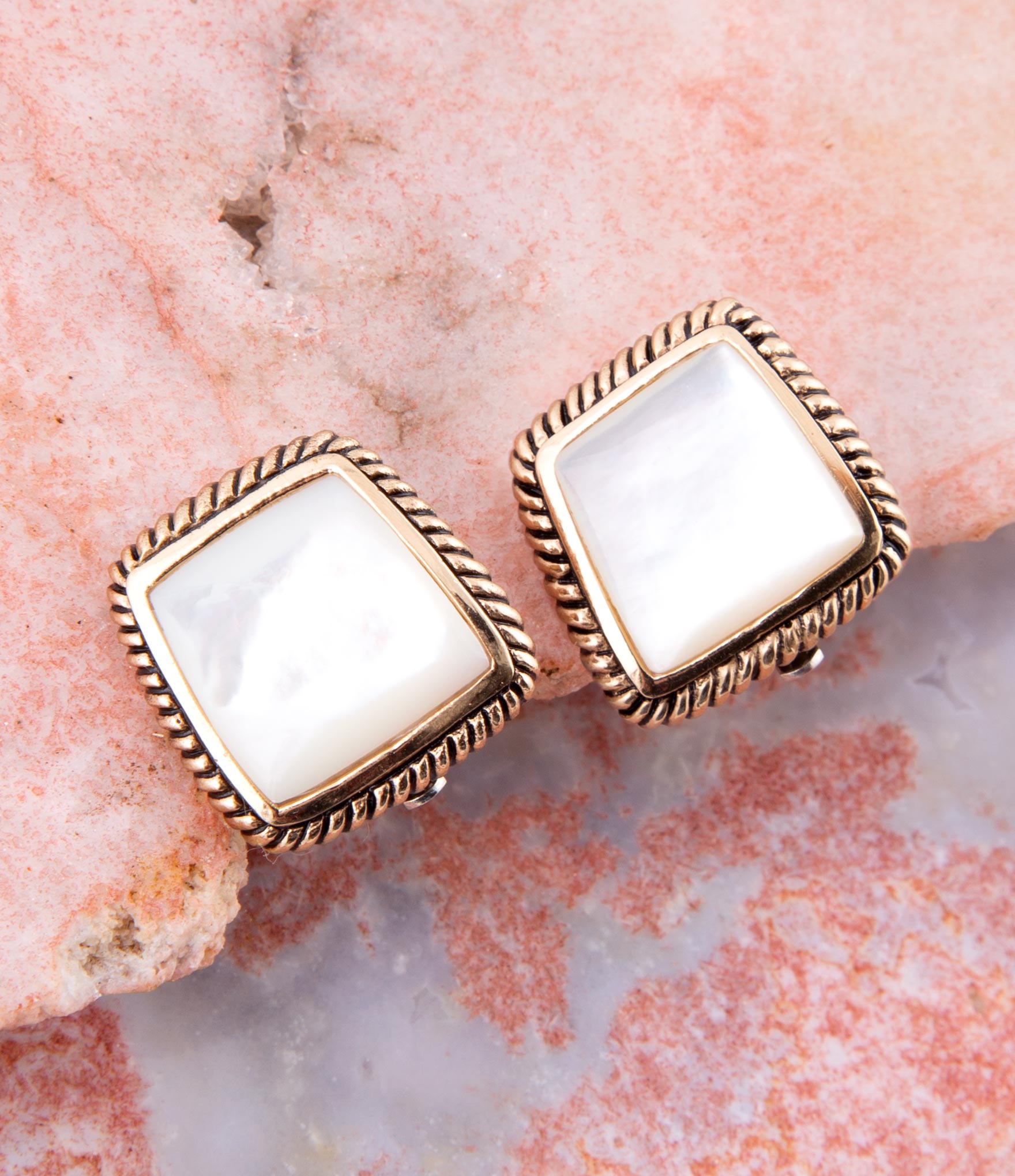 Roped Mother Of Pearl Golden Clip Earrings