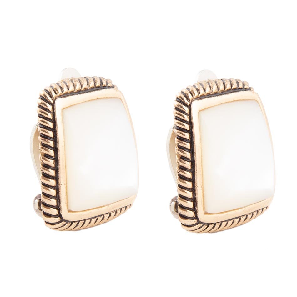 Roped Mother Of Pearl Golden Clip Earrings