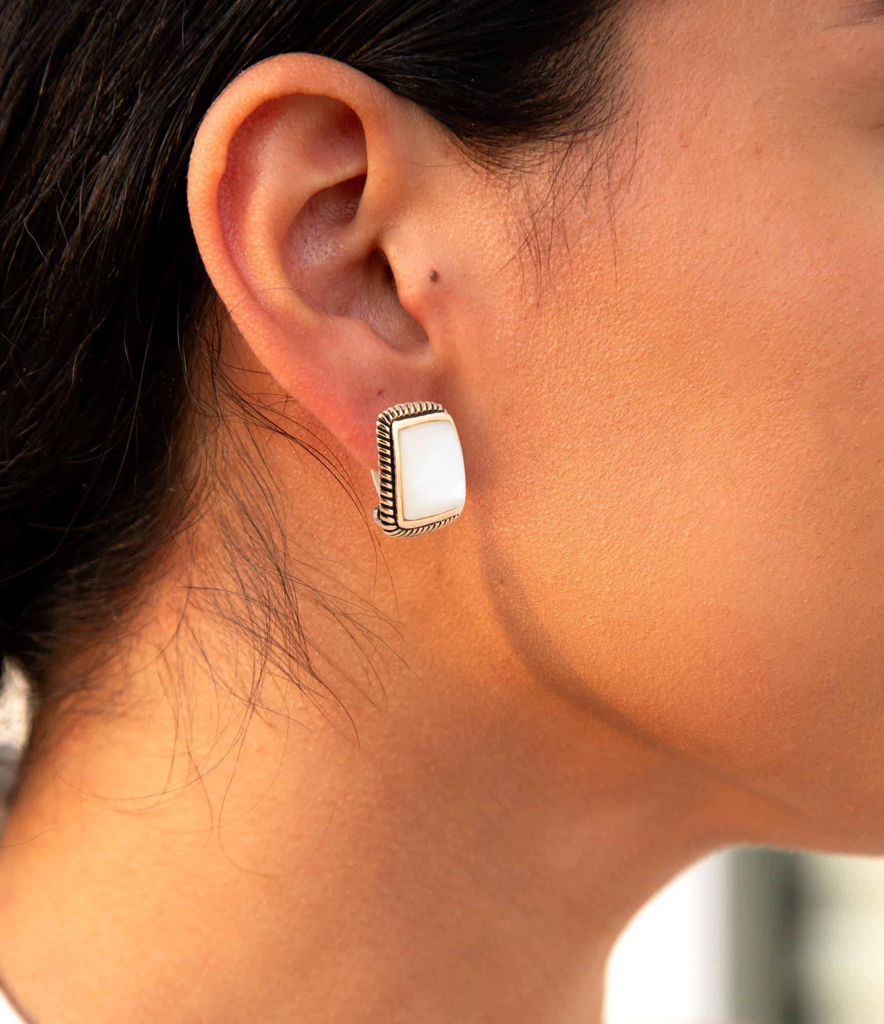 Roped Mother Of Pearl Golden Clip Earrings