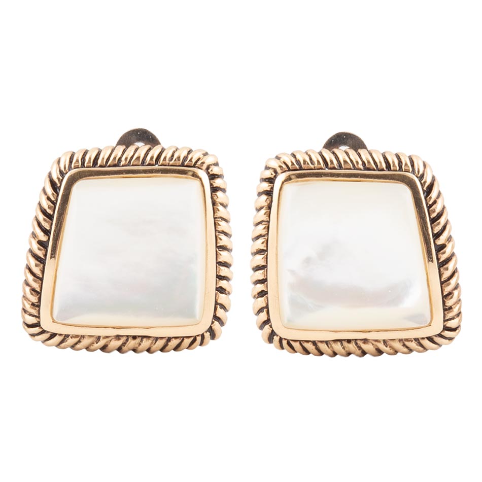 Roped Mother Of Pearl Golden Clip Earrings
