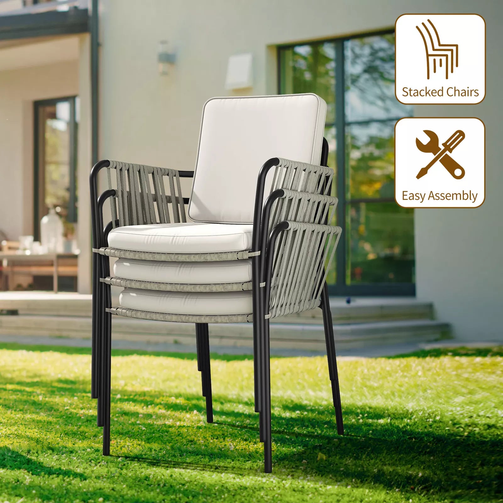 Outdoor Cushioned Rattan Patio Chair (set Of 4)