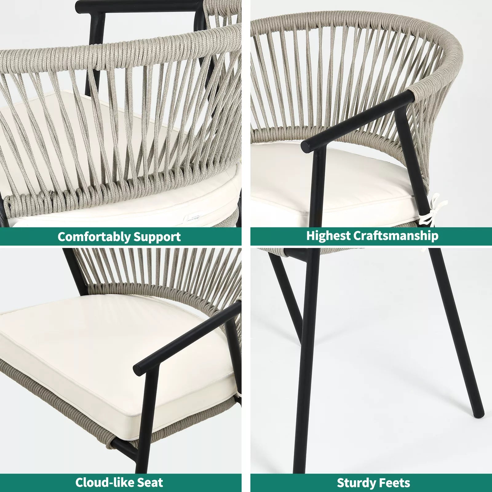 Outdoor Cushioned Rope Patio Chair (set Of 4)