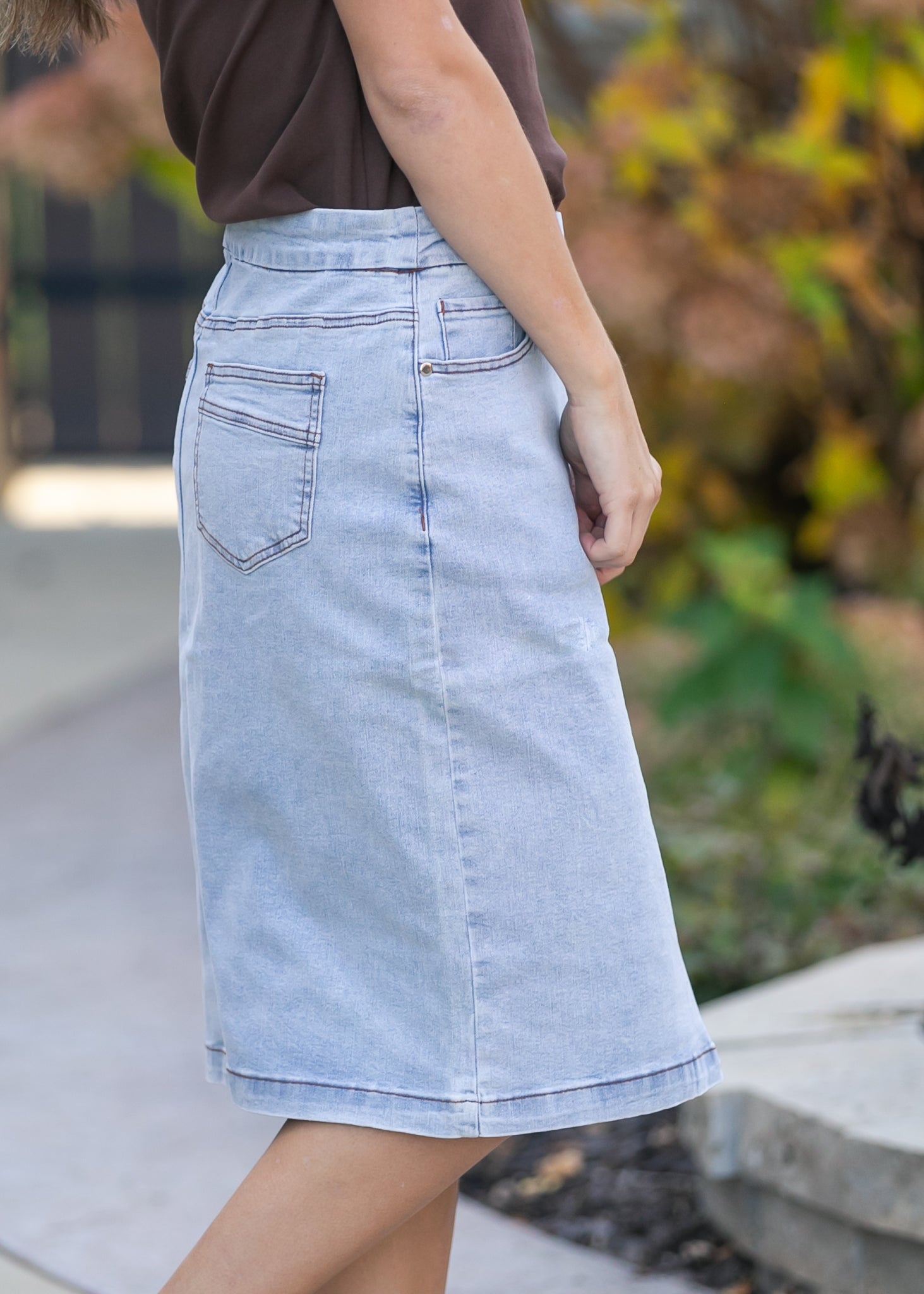 Sandra Light Wash Denim Midi Skirt | Include Plus Size