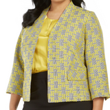 Kasper Women's Jacquard Plaid Jacket Medium Yellow Size 16W