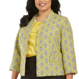 Kasper Women's Jacquard Plaid Jacket Medium Yellow Size 16W