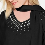 Karen Scott Women's Embellished Scarf Sweater  Black Size Medium