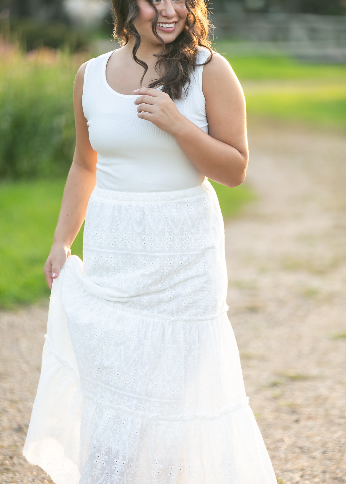 Serena White Eyelet Sleeveless Maxi Dress