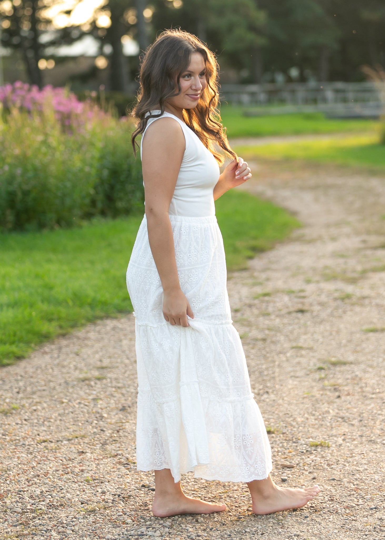 Serena White Eyelet Sleeveless Maxi Dress