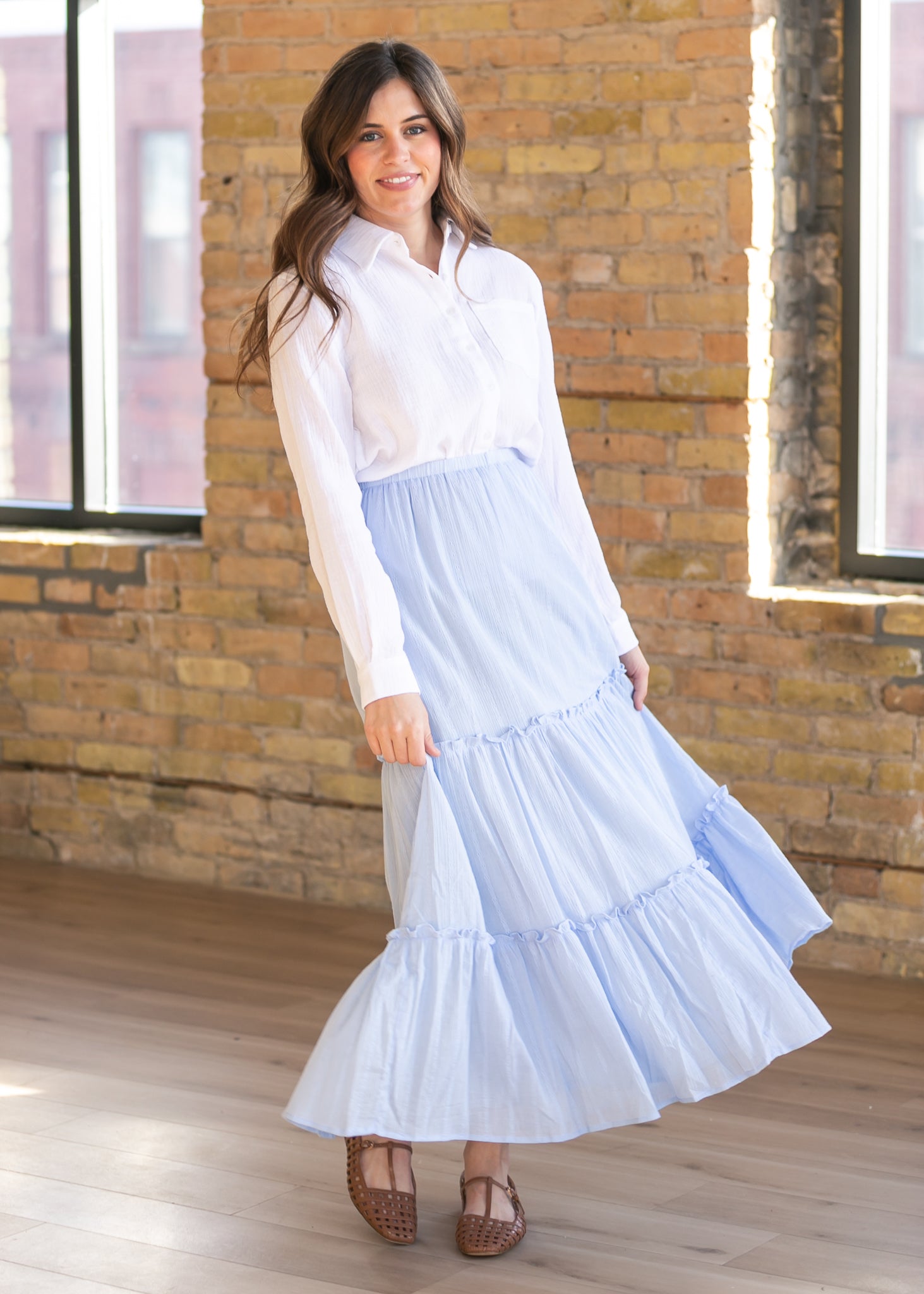 Serena Light Blue Cotton Maxi Skirt