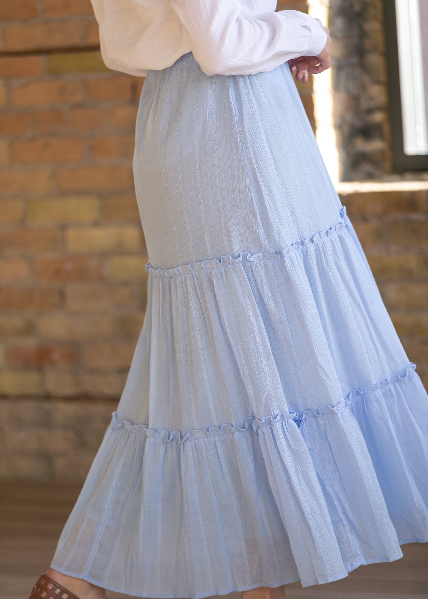 Serena Light Blue Cotton Maxi Skirt
