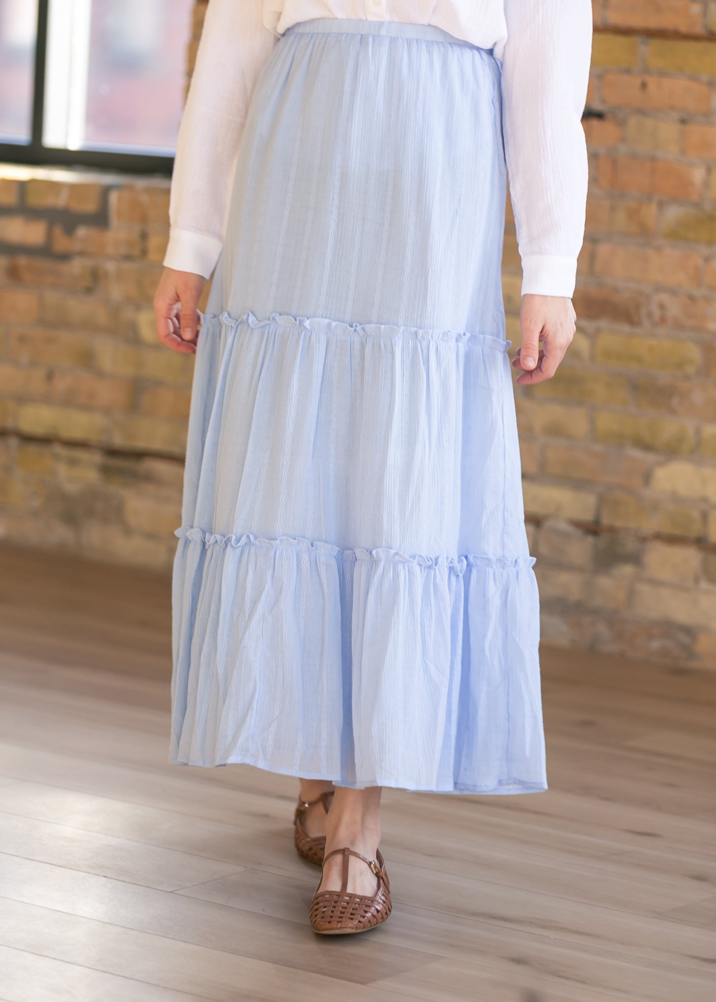 Serena Light Blue Cotton Maxi Skirt