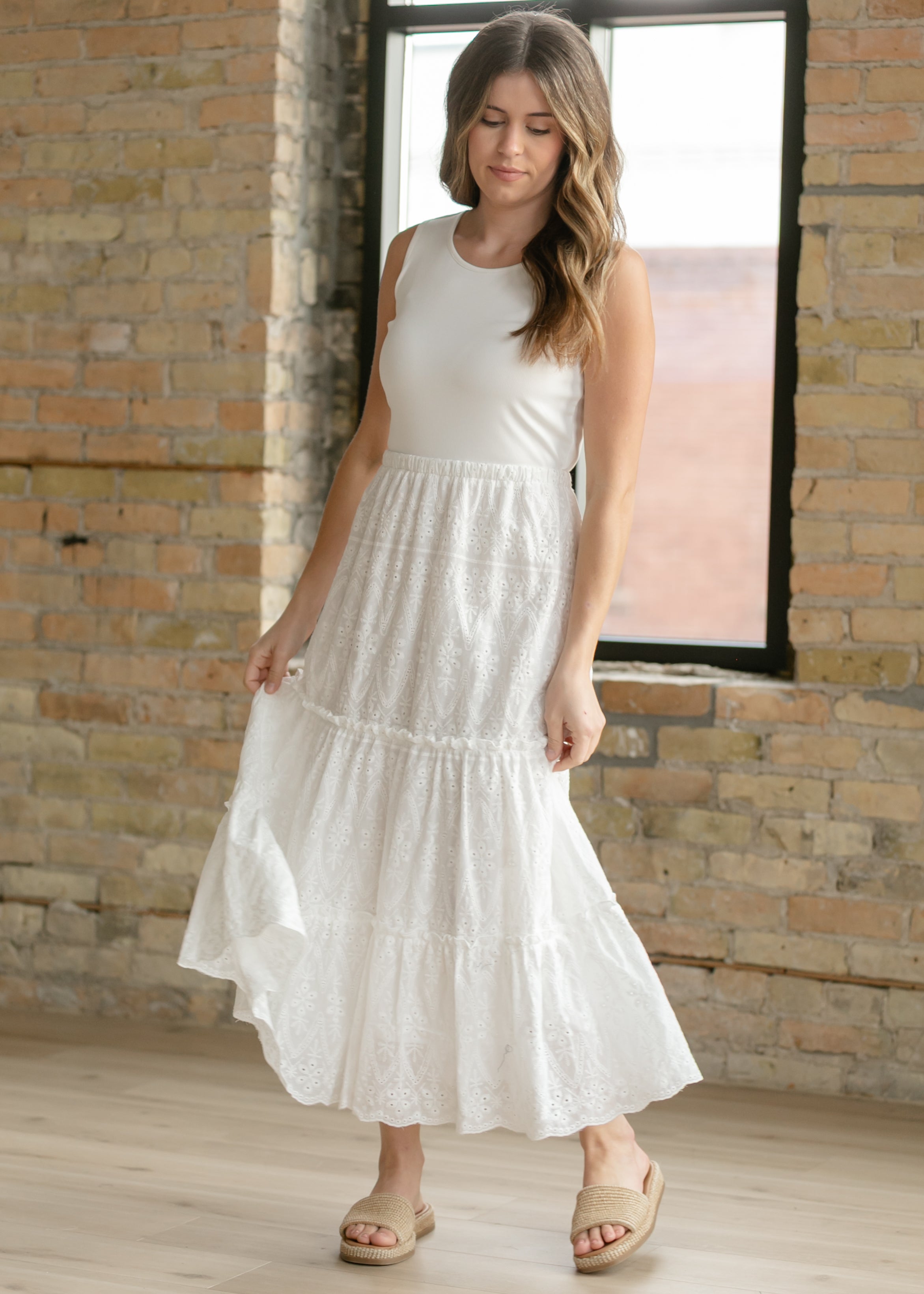 Serena White Eyelet Sleeveless Maxi Dress