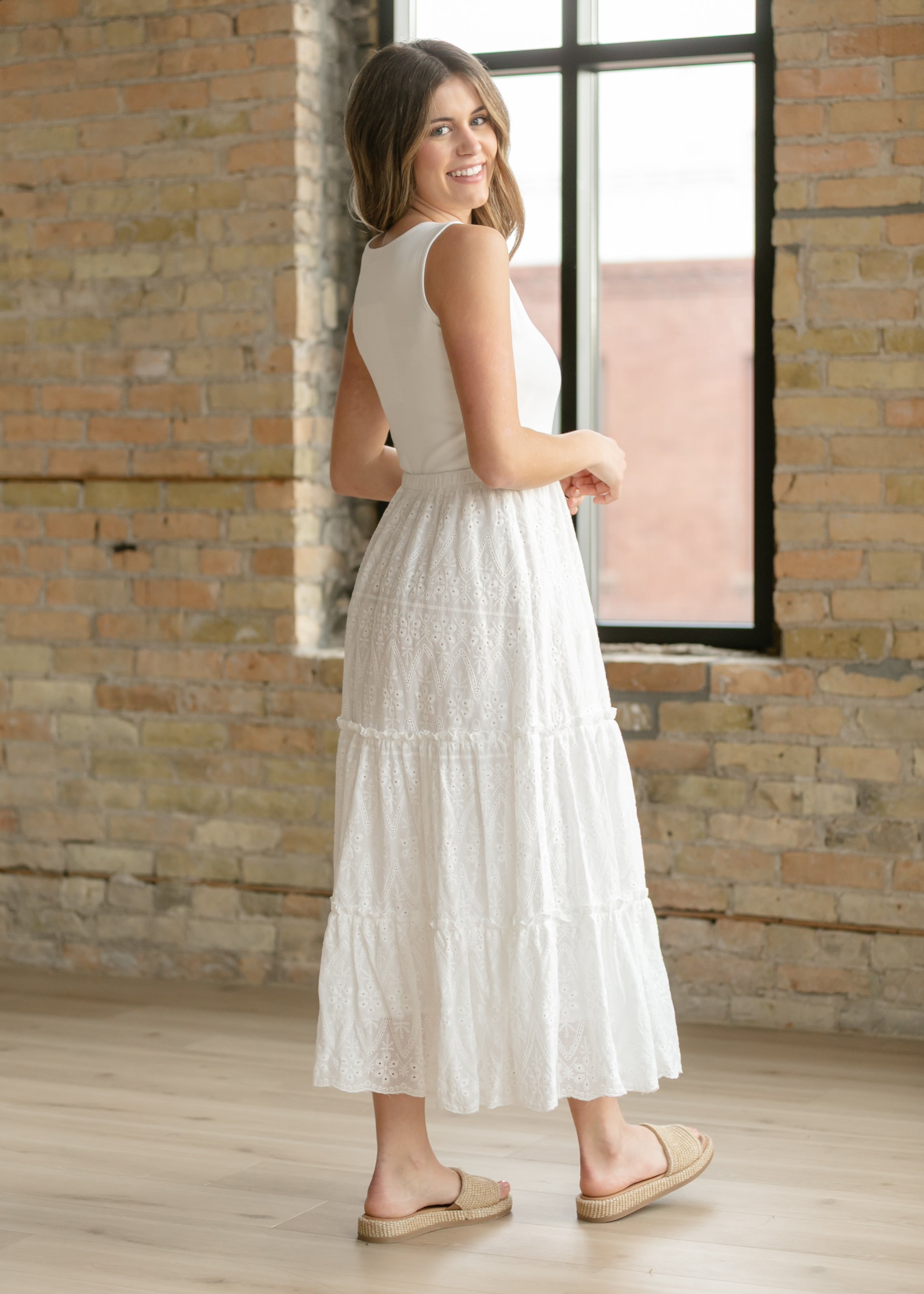 Serena White Eyelet Sleeveless Maxi Dress