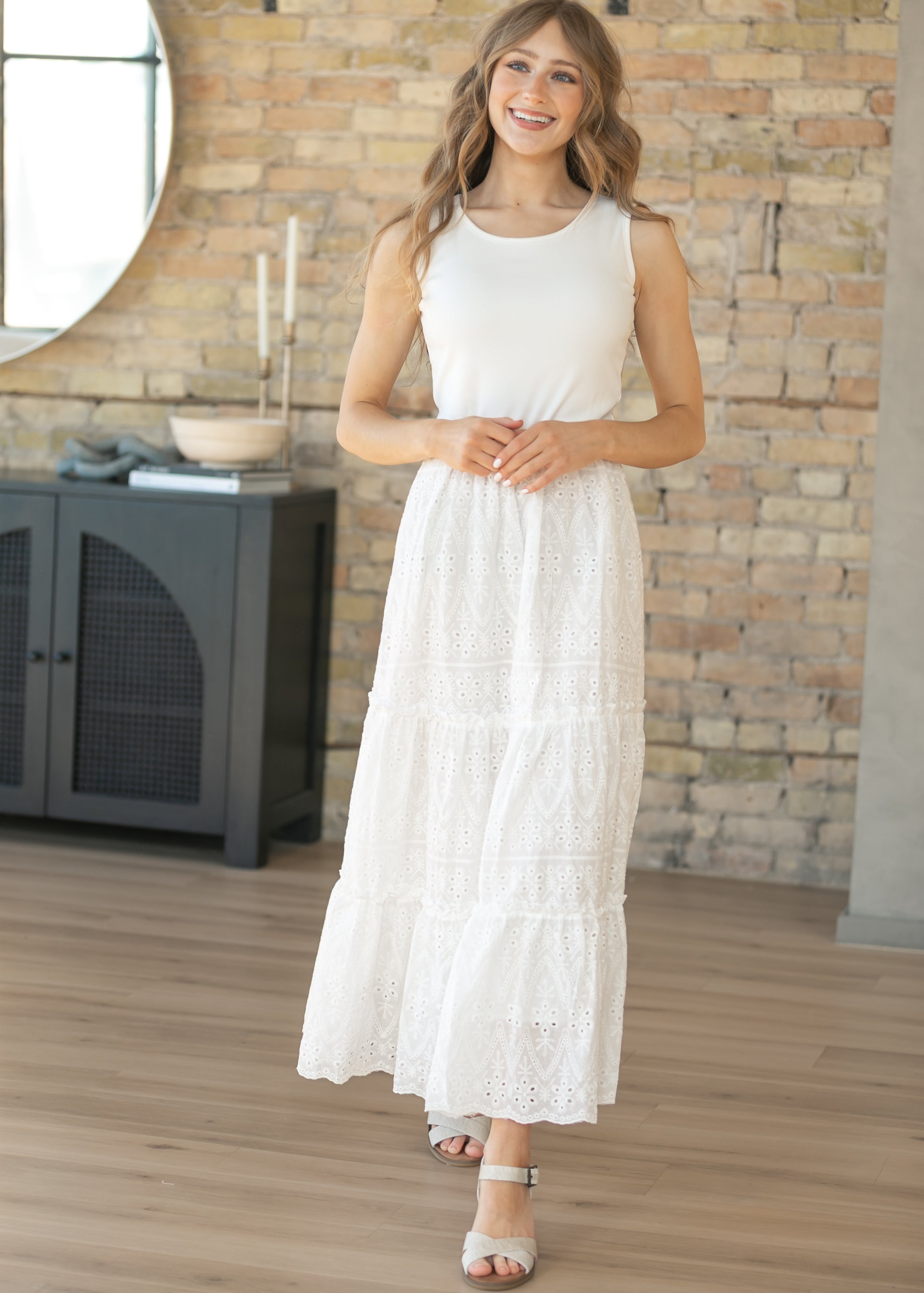 Serena White Eyelet Sleeveless Maxi Dress