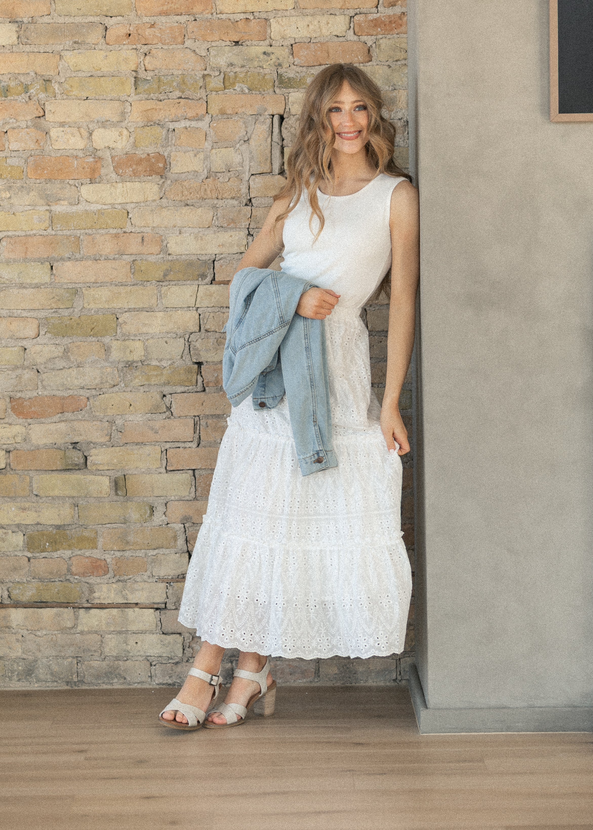 Serena White Eyelet Sleeveless Maxi Dress