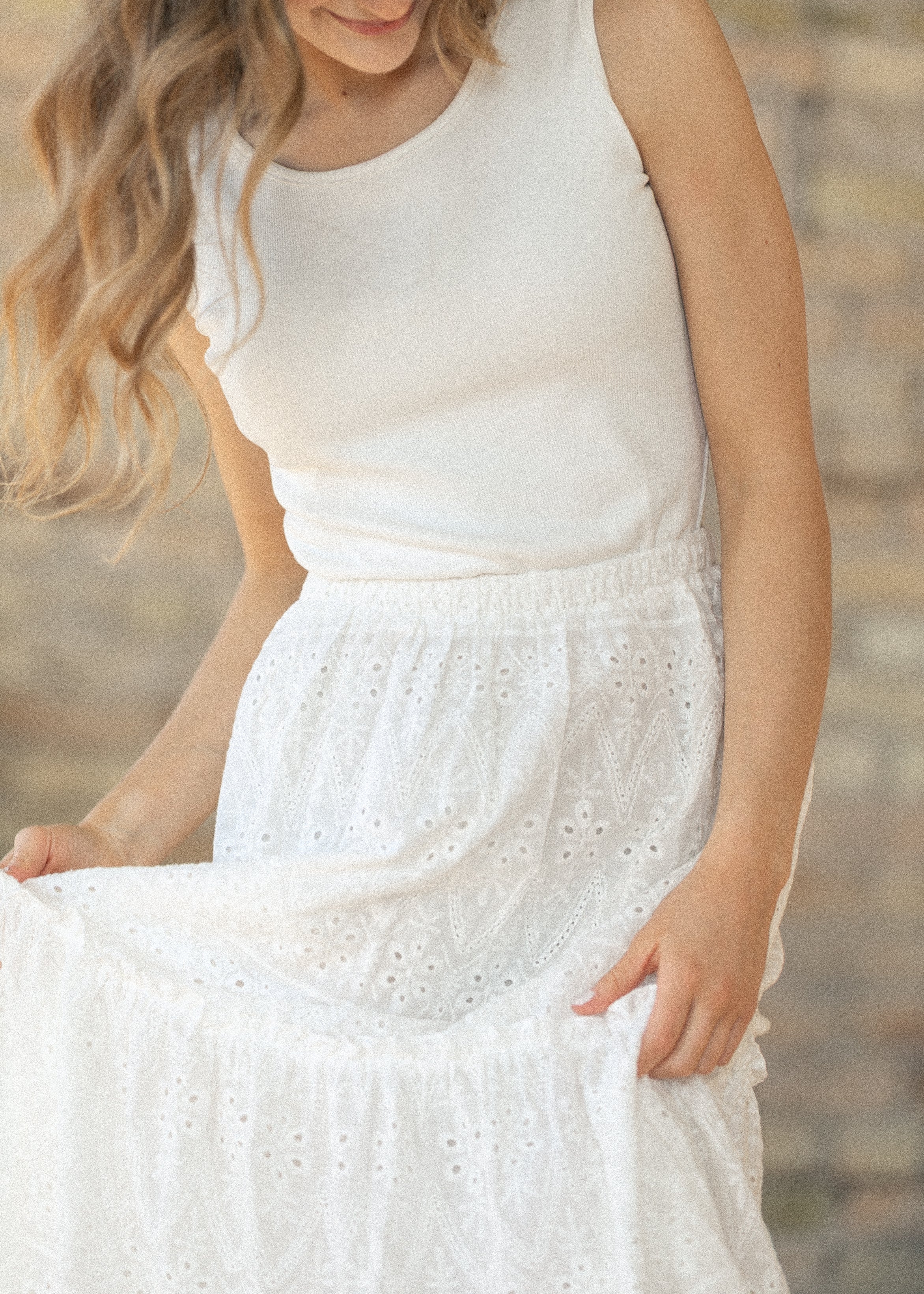 Serena White Eyelet Sleeveless Maxi Dress