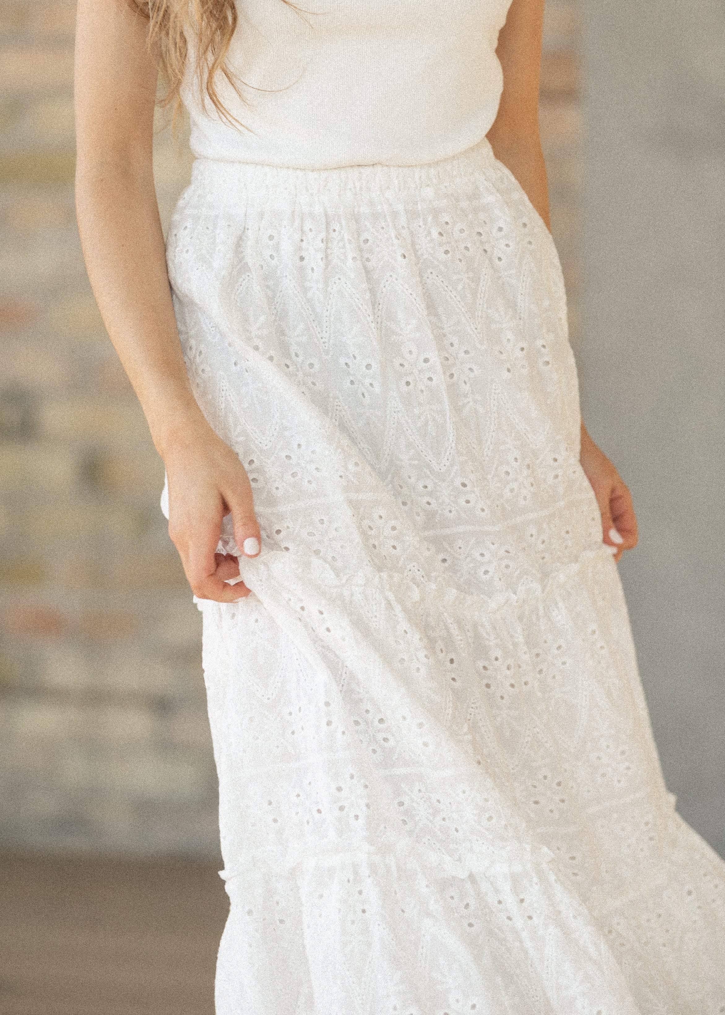 Serena White Eyelet Sleeveless Maxi Dress