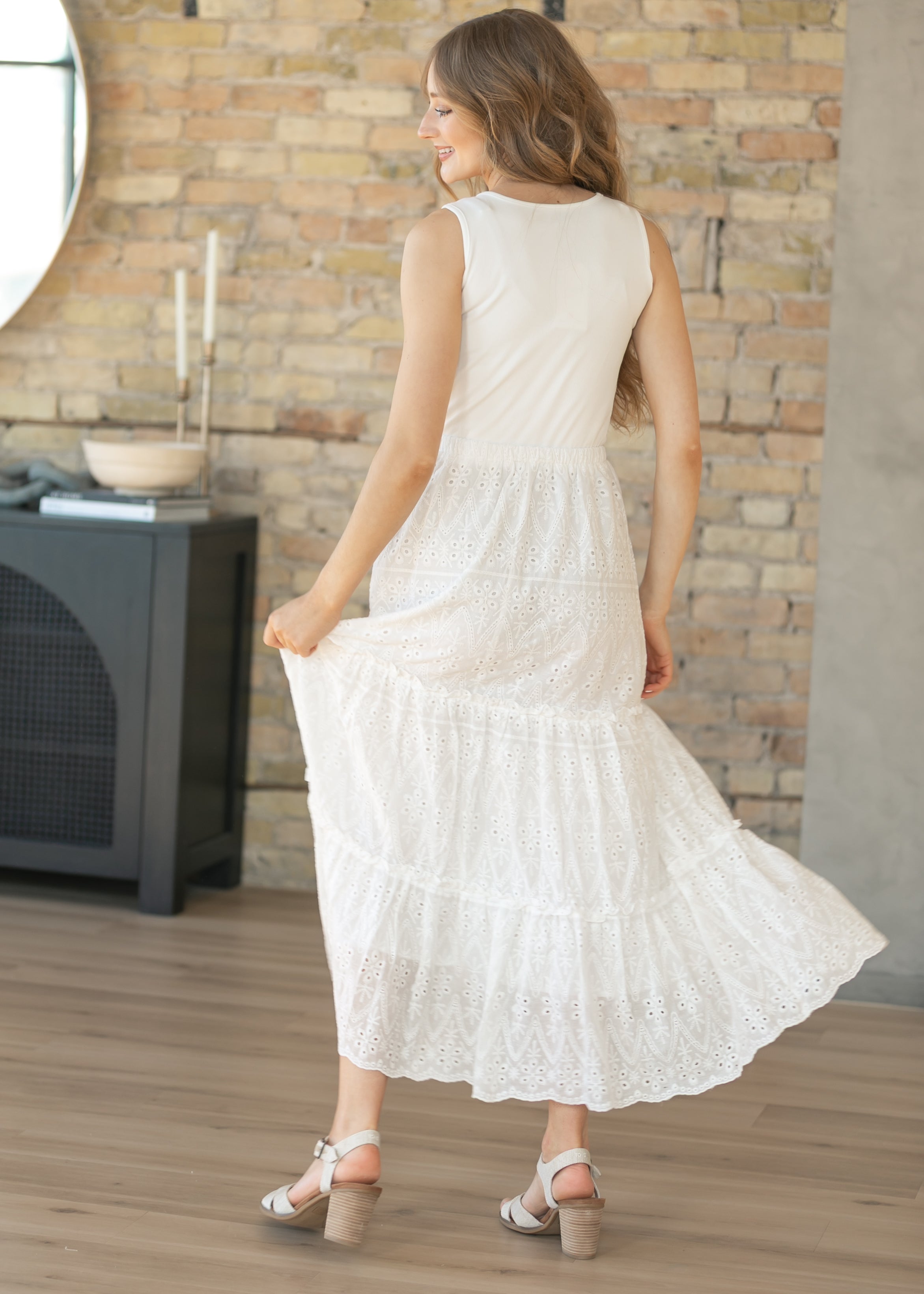 Serena White Eyelet Sleeveless Maxi Dress