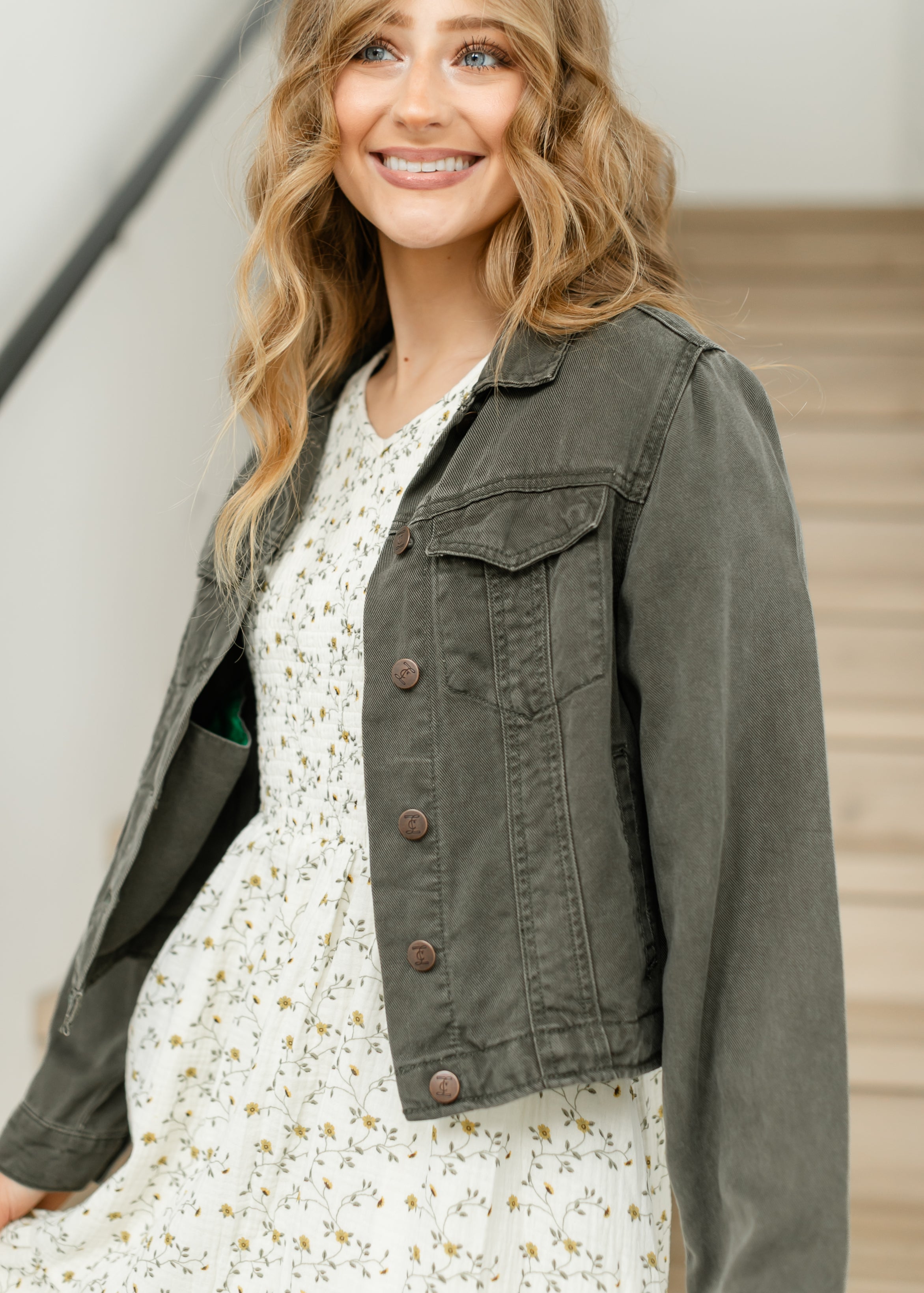 Shea Olive Lightweight Denim Jacket