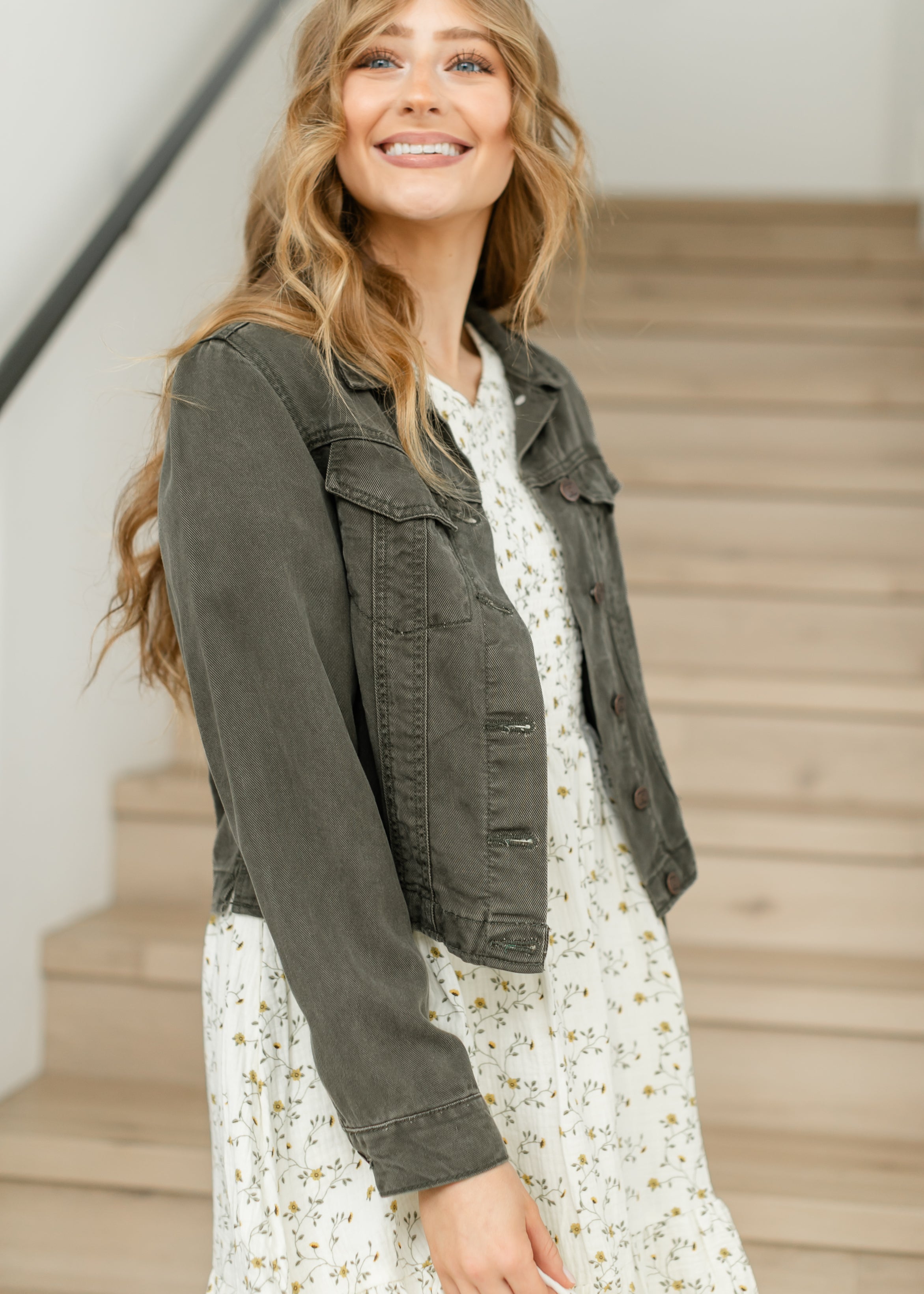 Shea Olive Lightweight Denim Jacket