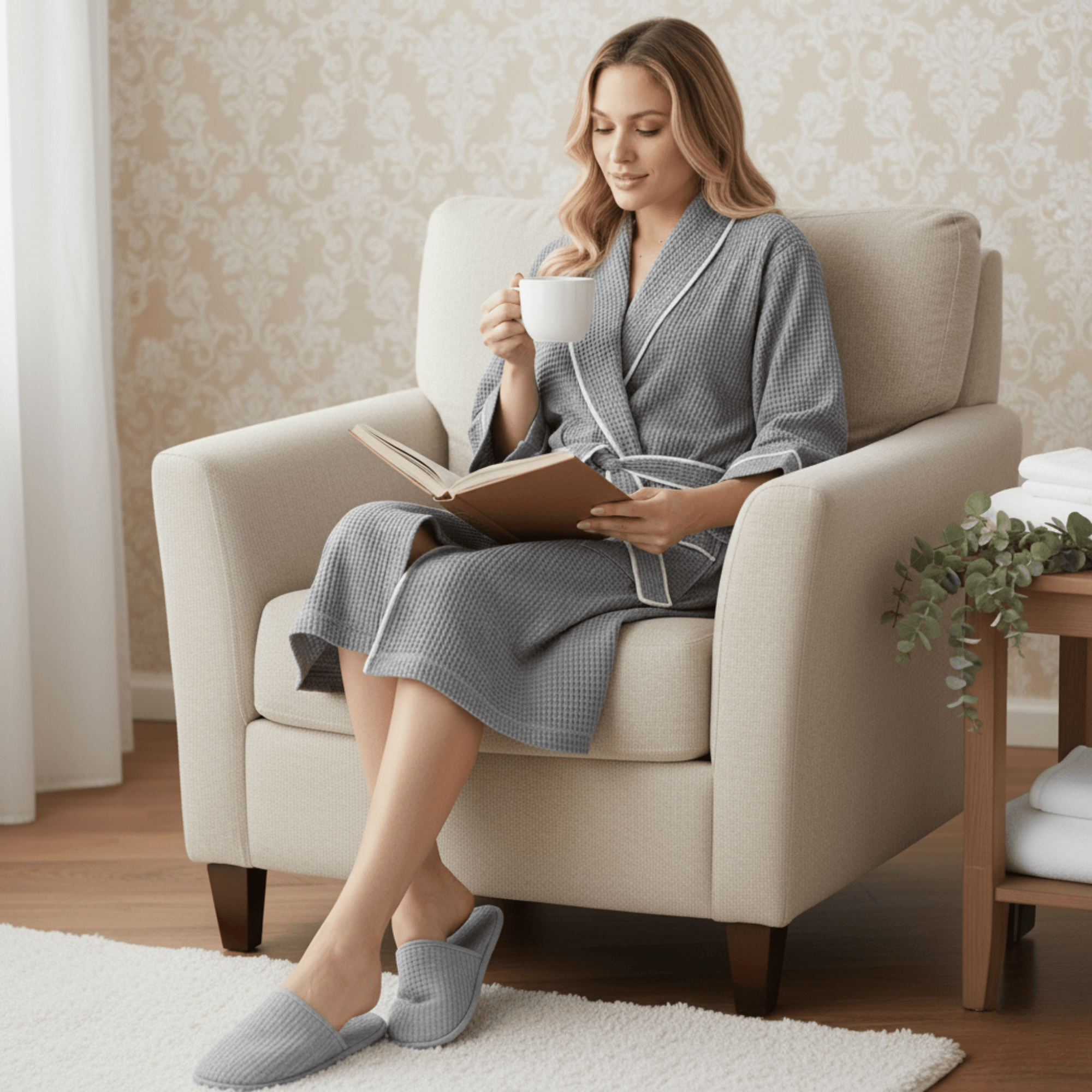 Knee-length Waffle Robe For Women