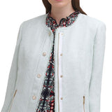 Tommy Hilfiger Women's Zippered Textured Snap Front Frayed Wear To Work Jacket Green Size 16