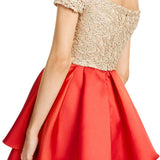 B Darlin Junior's Off The Shoulder Embroidered & Satin Dress Red Size 7-8