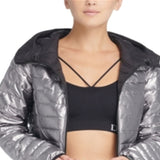 DKNY Women's Sport Reversible Packable Hooded Jacket Gray Size X-Large