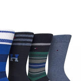Tommy Hilfiger Mens 4 Pack Comfy Crew Socks Blue-Black Size 7-12