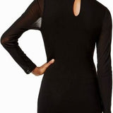 INC International Concepts Women's Mock Turtleneck Mesh Inset Fitted Top Black Size Large