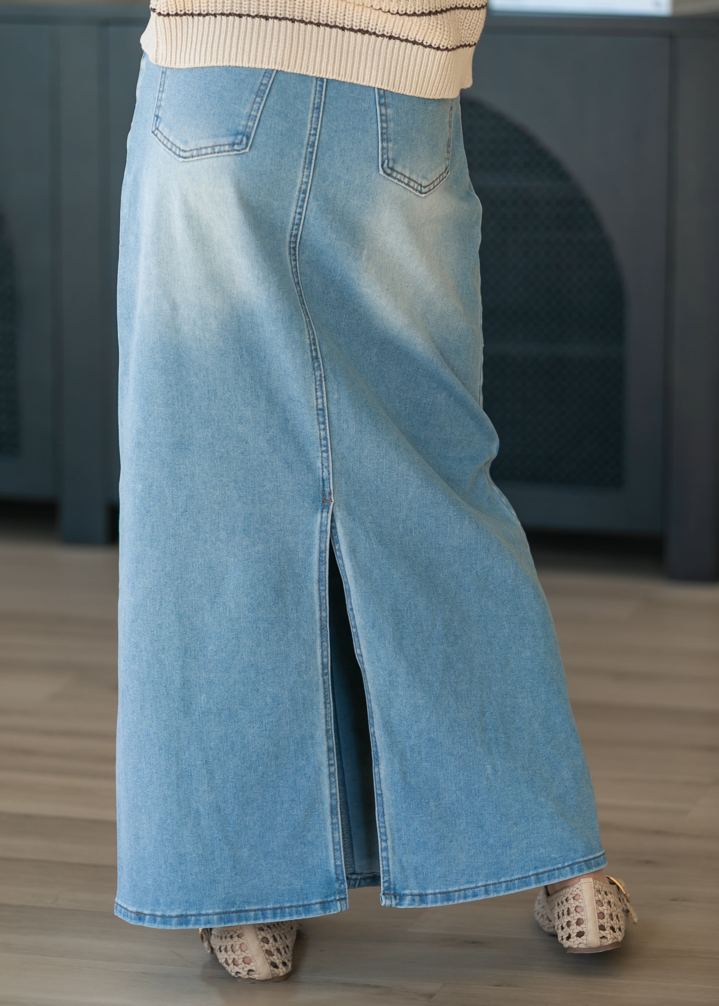 Stella Light Wash Maxi Denim Skirt | Includes Plus Size