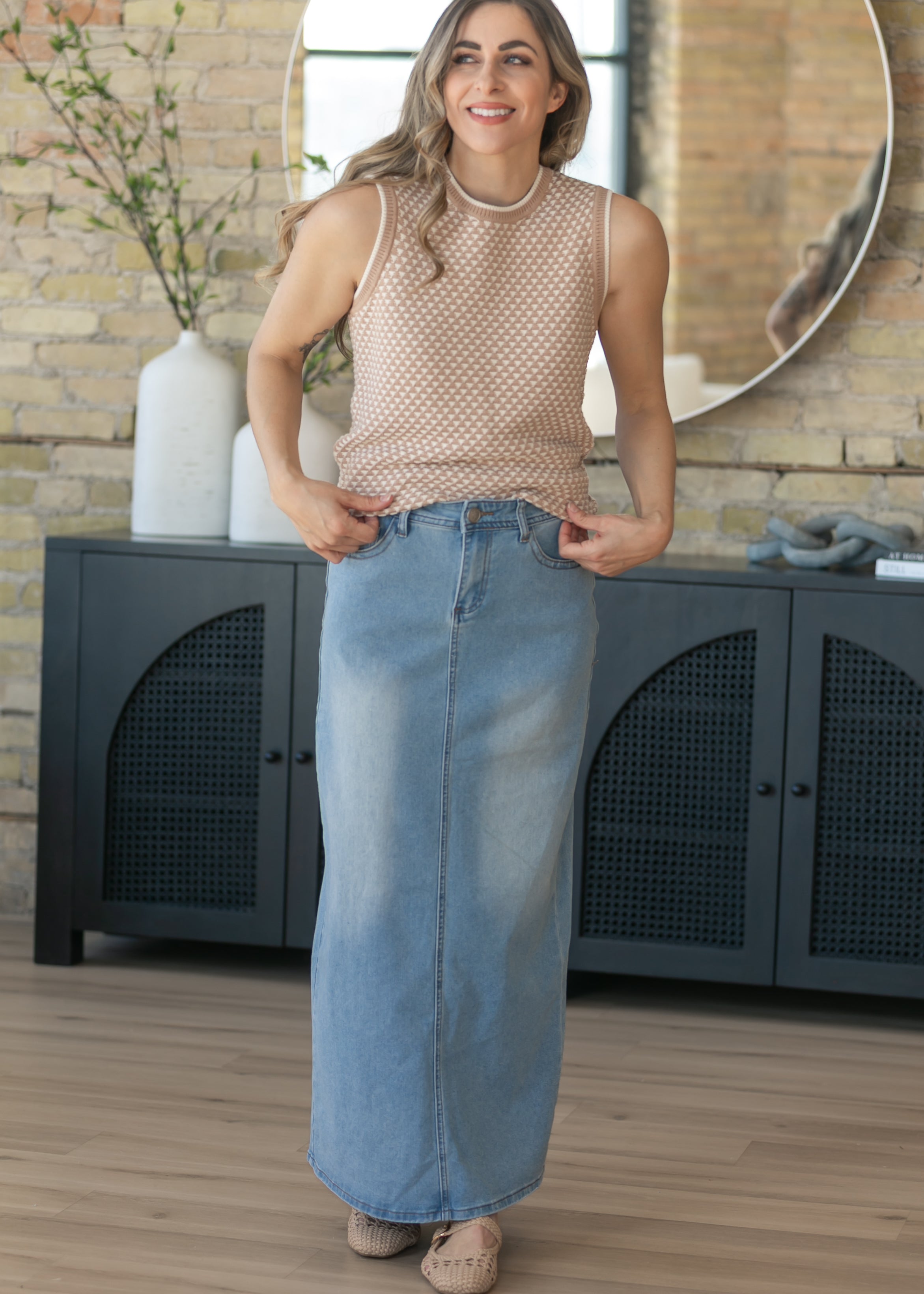 Stella Light Wash Maxi Denim Skirt | Includes Plus Size