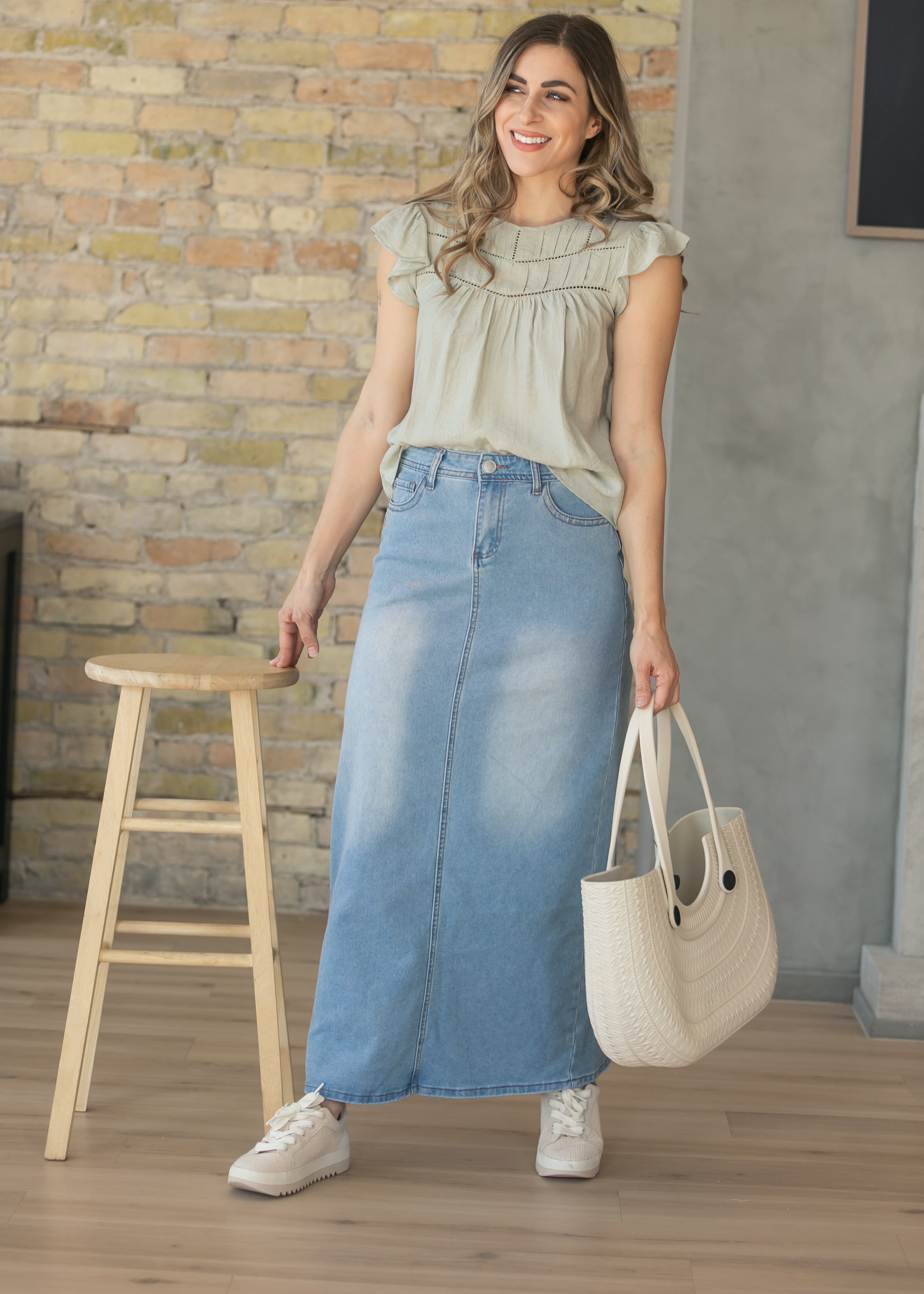 Stella Light Wash Maxi Denim Skirt | Includes Plus Size