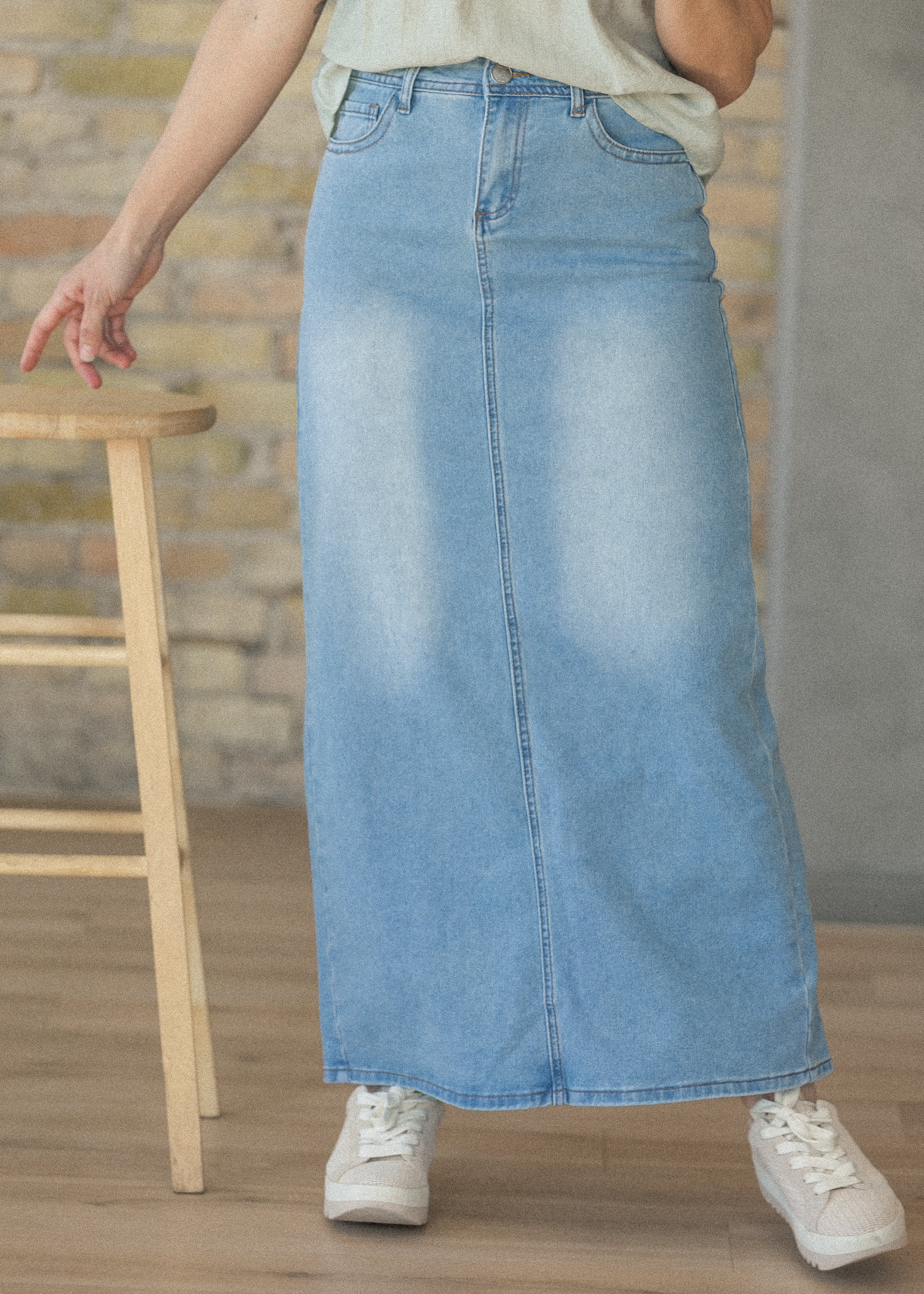 Stella Light Wash Maxi Denim Skirt | Includes Plus Size