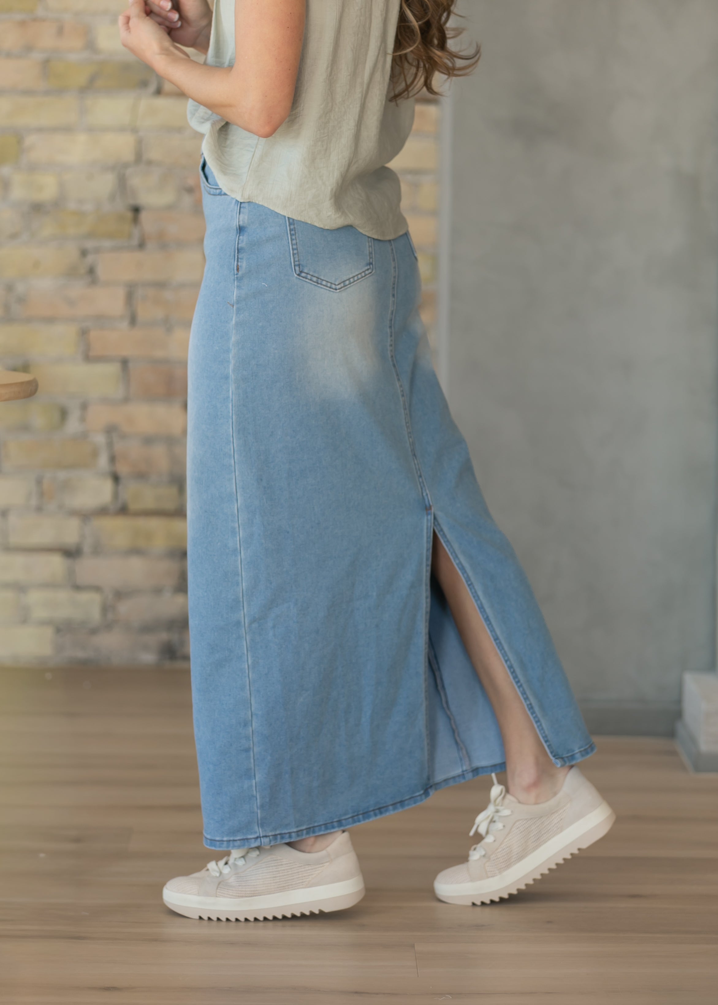 Stella Light Wash Maxi Denim Skirt | Includes Plus Size
