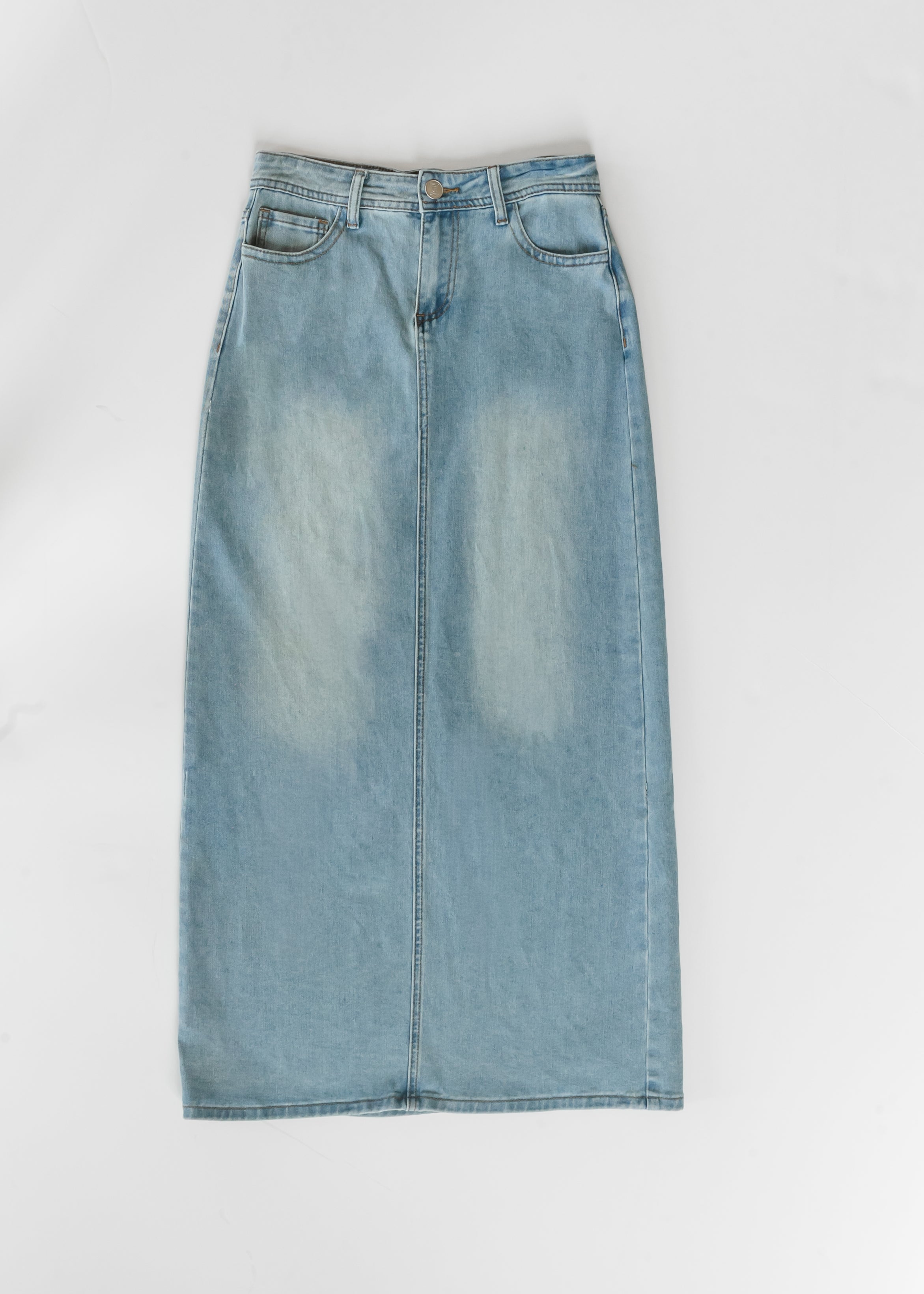 Stella Light Wash Maxi Denim Skirt | Includes Plus Size