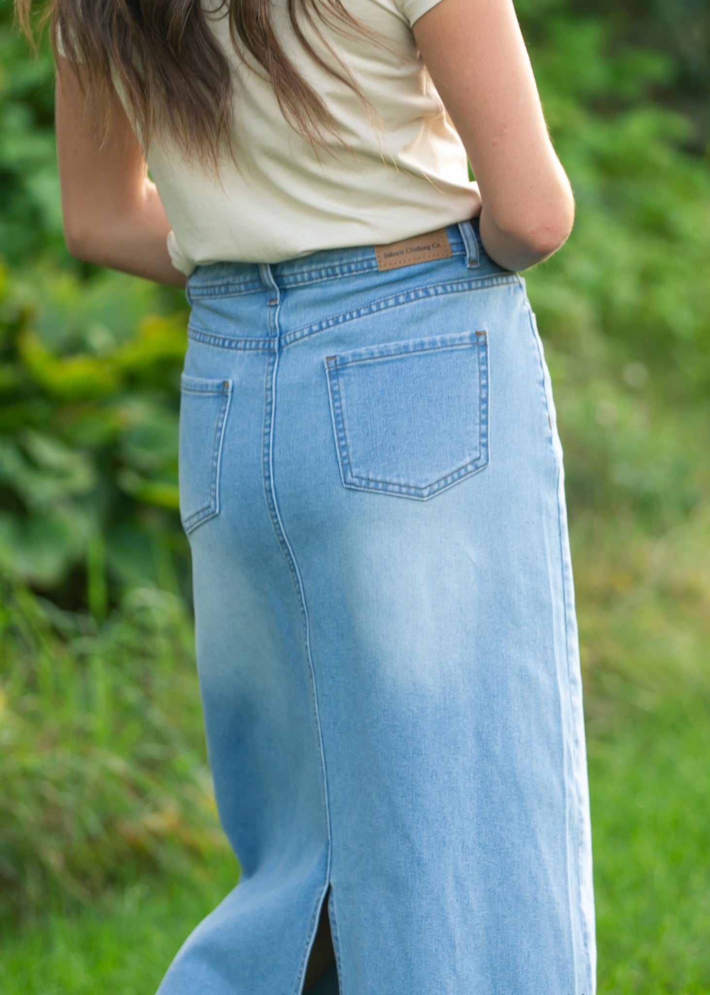 Stella Light Wash Maxi Denim Skirt | Includes Plus Size