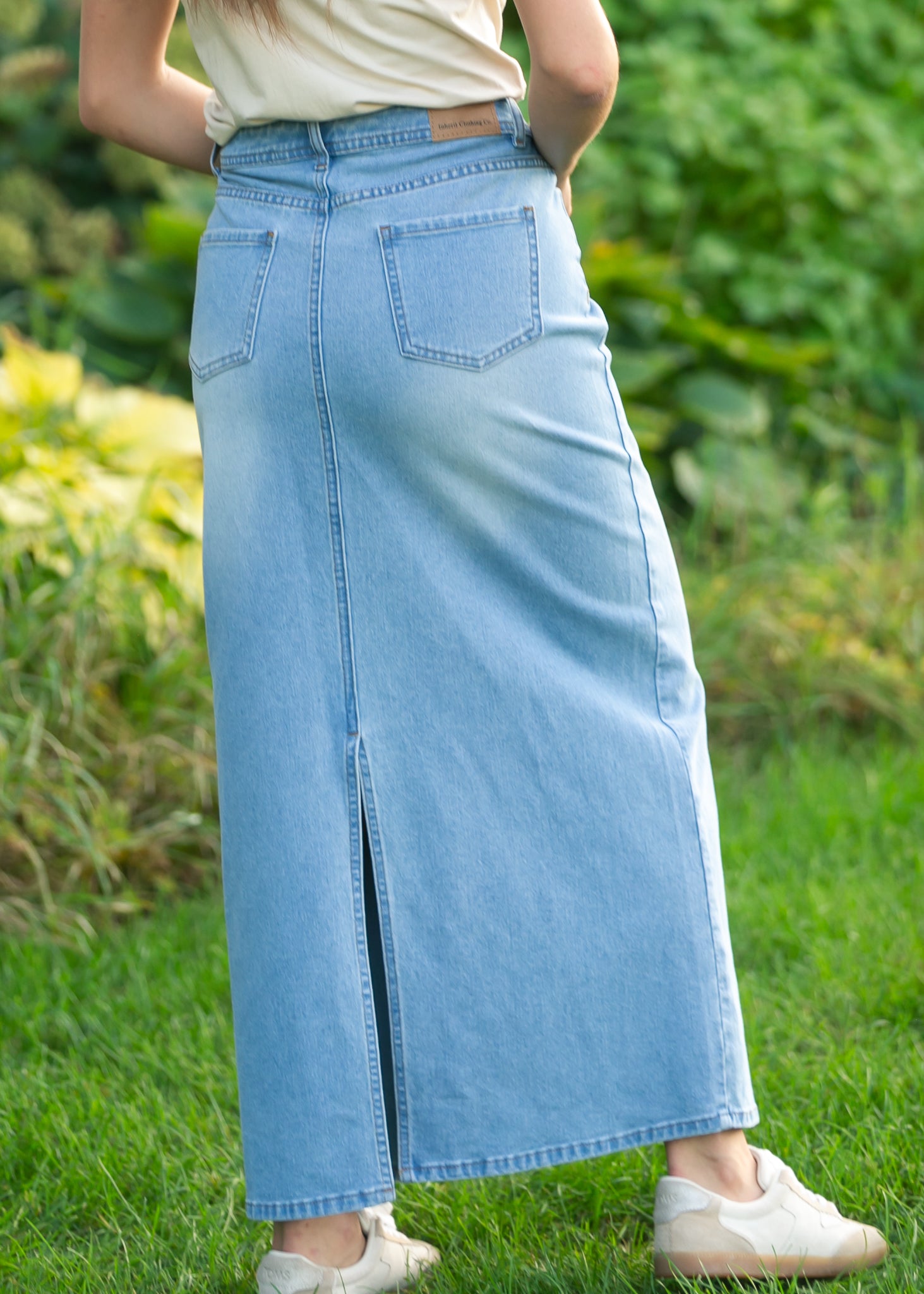 Stella Light Wash Maxi Denim Skirt | Includes Plus Size