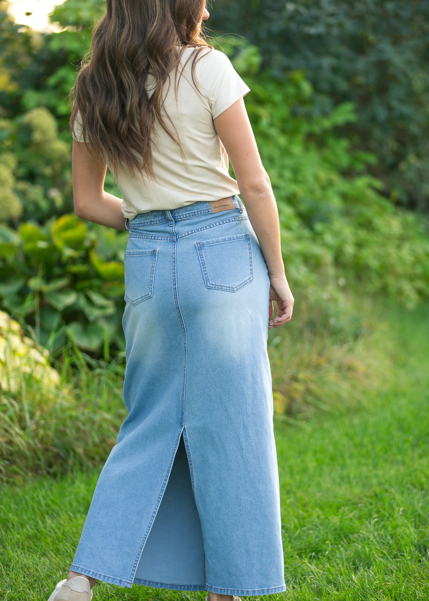 Stella Light Wash Maxi Denim Skirt | Includes Plus Size