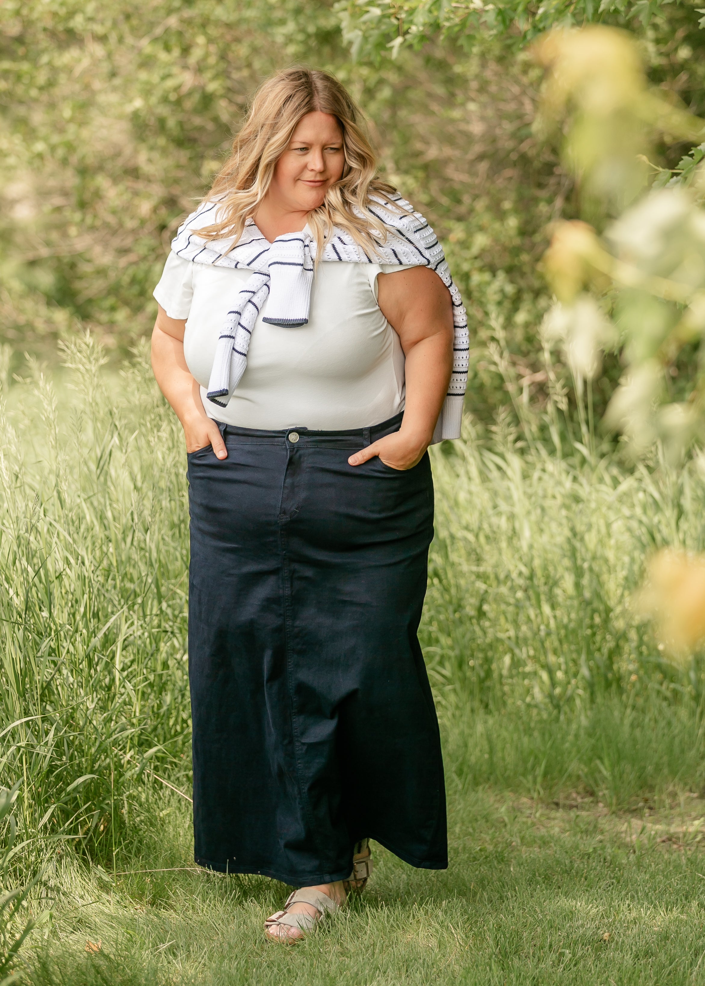 Stella Navy Maxi Denim Skirt | Includes Plus Size