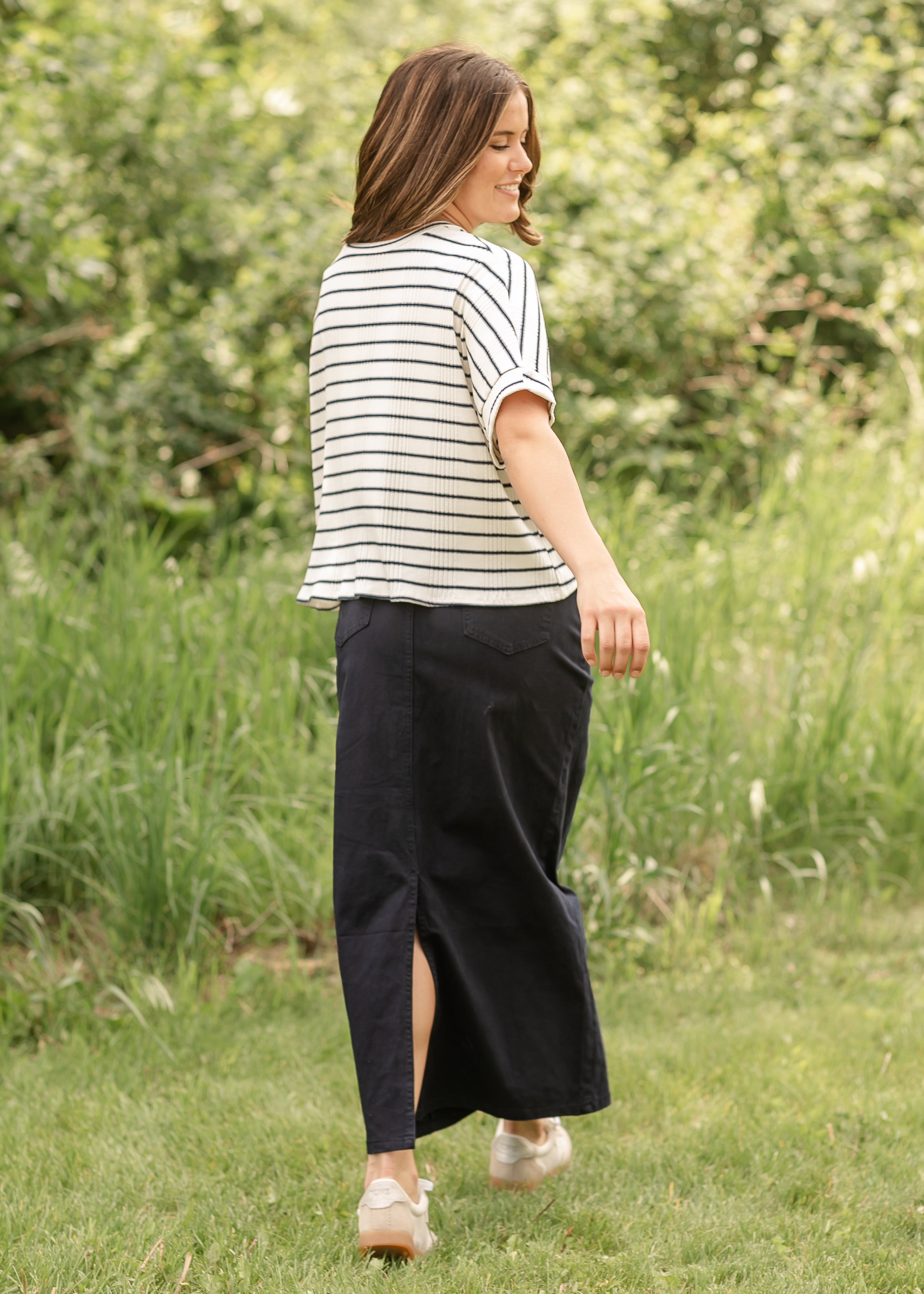 Stella Navy Maxi Denim Skirt | Includes Plus Size